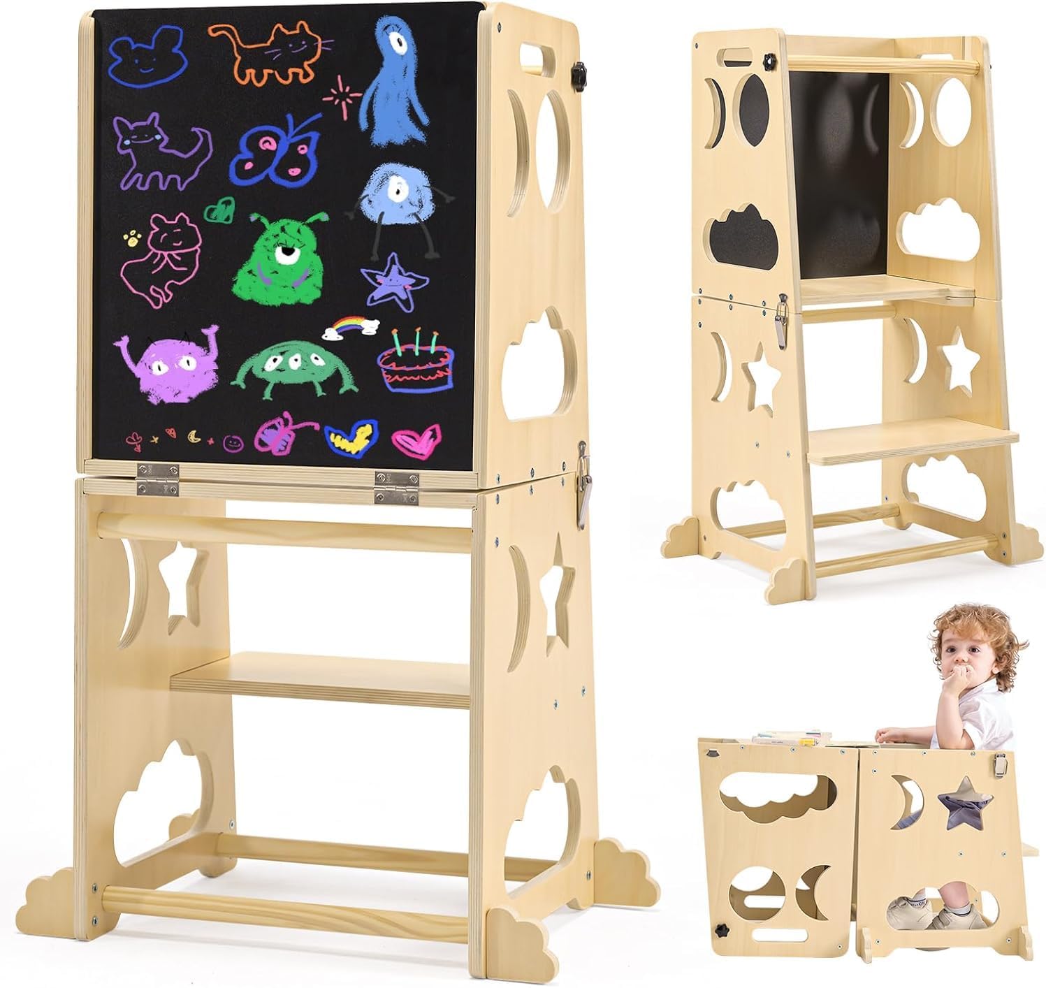Toddler Learning Tower - Torre da cucina pieghevole per bambini,