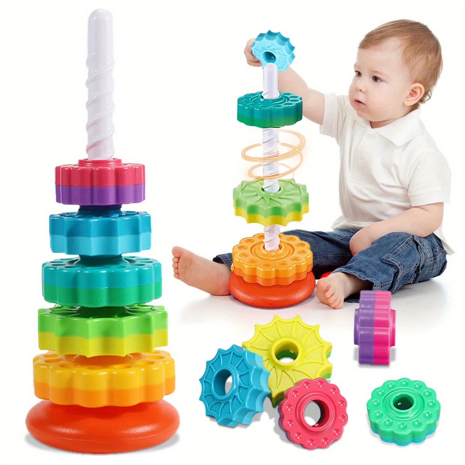Toddler Learning Tower - Giocattolo puzzle rotante con torre arcobaleno